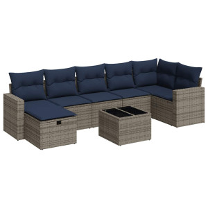 8 pcs conjunto sofás de jardim c/ almofadões vime PE cinzento H