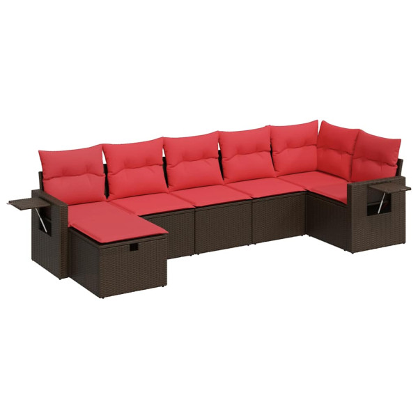 7 pcs conjunto de sofás jardim c/ almofadões vime PE castanho M 2