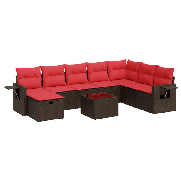 9 pcs conjunto sofás p/ jardim c/ almofadões vime PE castanho M 2