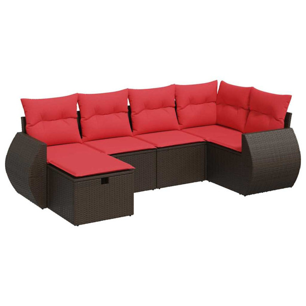 6 pcs conjunto de sofás jardim c/ almofadões vime PE castanho M 2