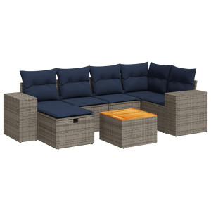 Set de sofás de jardín 7 pzas con cojines ratán sintético gris H