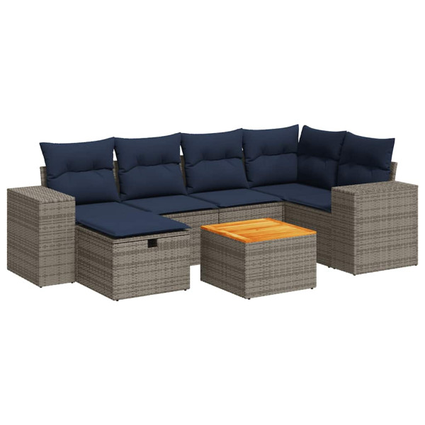 7 pcs conjunto sofás p/ jardim c/ almofadões vime PE cinzento M 2