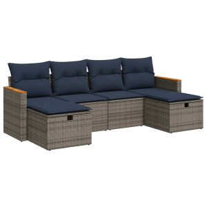 Set de muebles de jardín 6 pzas y cojines ratán sintético gris H