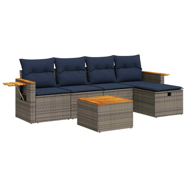 6 pcs conjunto sofás de jardim com almofadões vime cinzento M 2