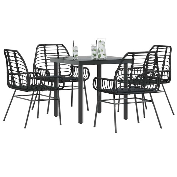Juego de comedor jardín 5 piezas ratán sintético vidrio negro D