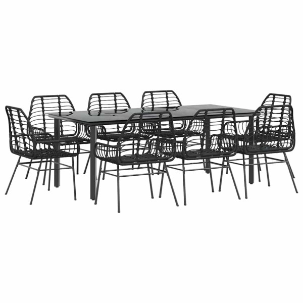 Juego de comedor jardín 9 piezas ratán polivinílico negro M 2