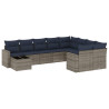 10 pcs conjunto sofás p/ jardim c/ almofadões vime PE cinzento 2