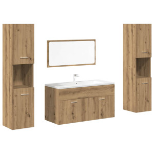 Juego de muebles baño 4 piezas madera ingeniería roble artisan H