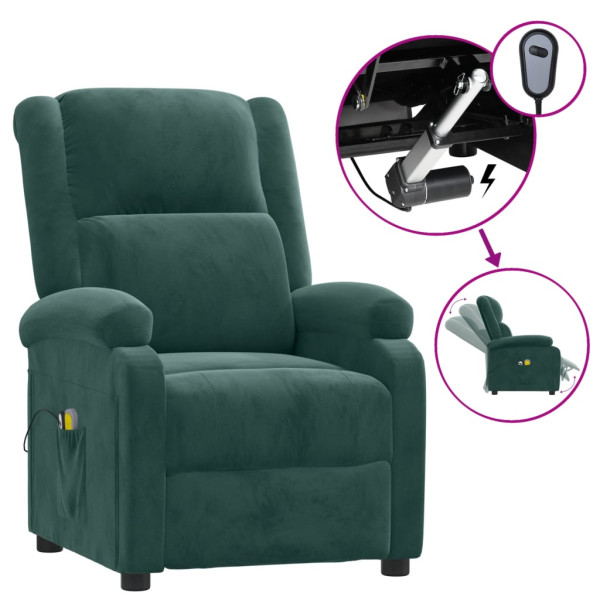 Sillón de masaje eléctrico terciopelo verde oscuro M 2