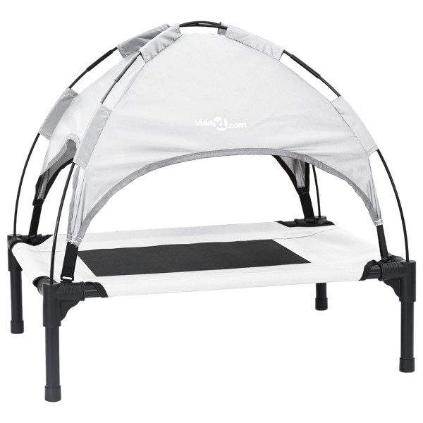 Cama Elevada para Perros con Techo Removible Gris Plata Acero M 2