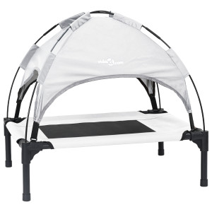 Cama elevada para perros con techo removible Gris plateado M Acero H