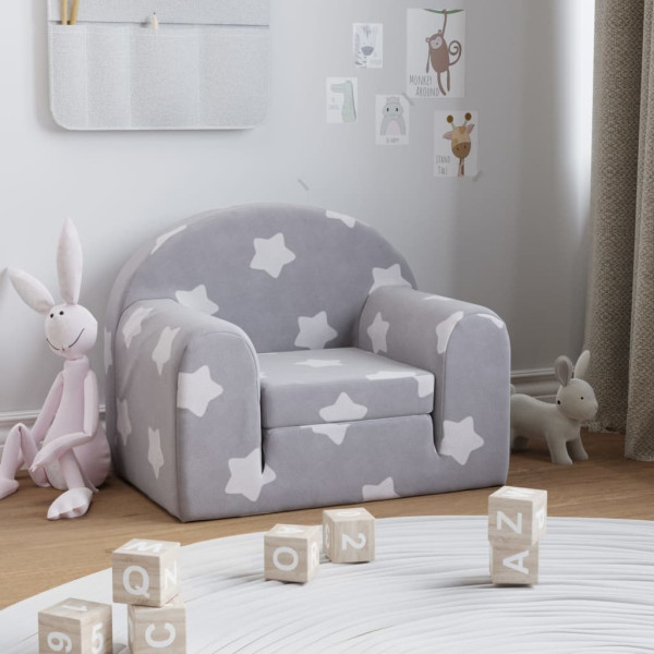 Sofá cama de niños felpa suave gris claro con estrellas D