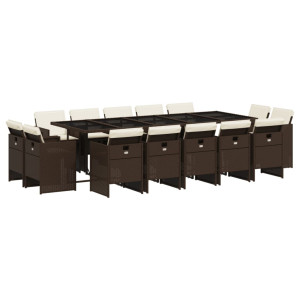 15 pcs conjunto jantar p/ jardim c/ almofadões vime PE castanho H