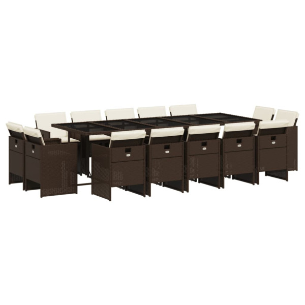 15 pcs conjunto jantar p/ jardim c/ almofadões vime PE castanho M 2