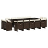 Set comedor de jardín y cojines 15 pzas ratán sintético marrón 2