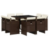 Set comedor para jardín 9 pzas y cojines ratán sintético marrón 1