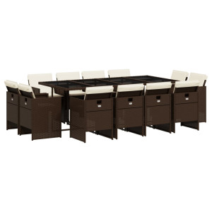 Set muebles de jardín 13 pzas y cojines ratán sintético marrón H