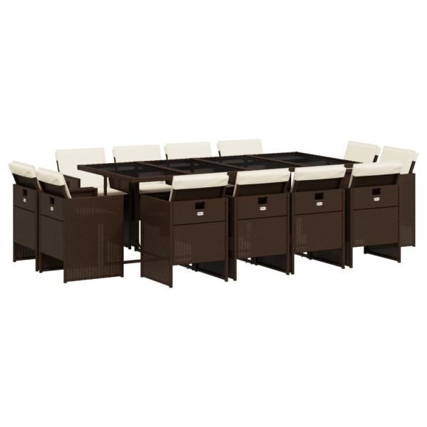 Set muebles de jardín 13 pzas y cojines ratán sintético marrón M 2