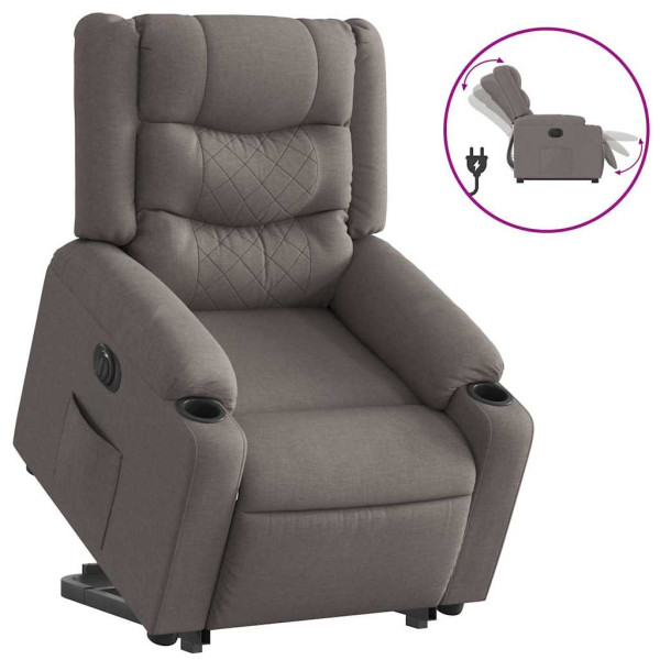 Sillón eléctrico reclinable elevable de tela gris taupe M 4