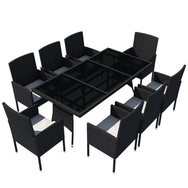 Set comedor de jardín 9 piezas y cojines ratán sintético negro M 2