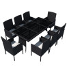 Set comedor de jardín 9 piezas y cojines ratán sintético negro 2