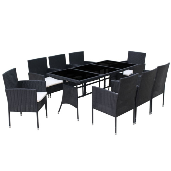 9 pcs conjunto jantar exterior com almofadões vime PE preto M 3