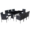 Set comedor de jardín 9 piezas y cojines ratán sintético negro 3