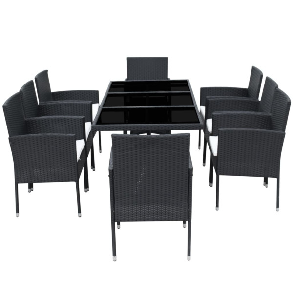 Set comedor de jardín 9 piezas y cojines ratán sintético negro M 4