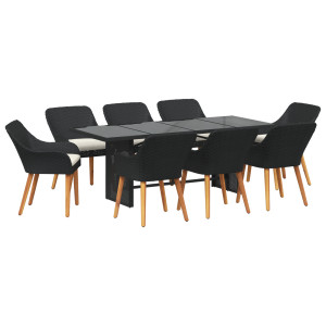 Conjunto de Comedor de Jardín de 9 Piezas Rattan Poliéster Negro H
