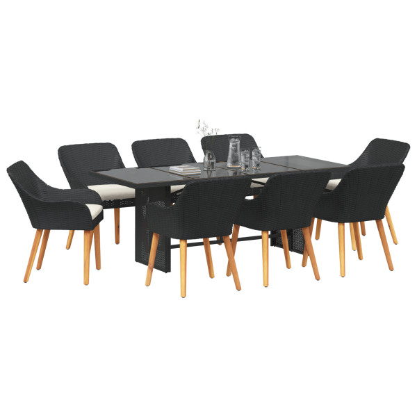 Conjunto de Comedor de Jardín de 9 Piezas Rattan Poliéster Negro M 3