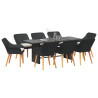 Conjunto de Comedor de Jardín de 9 Piezas Rattan Poliéster Negro 3