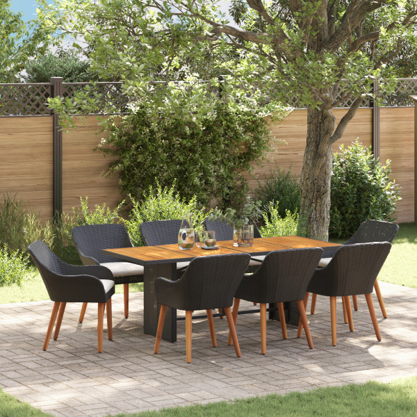 Conjunto de Comedor de Jardín de 9 Piezas Ratán Sintético Negro D