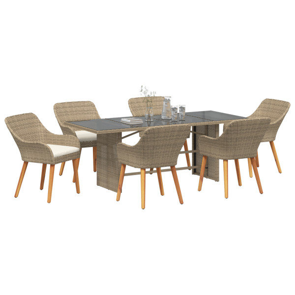 Conjunto de Comedor de 7 Piezas Beige Rattan M 3