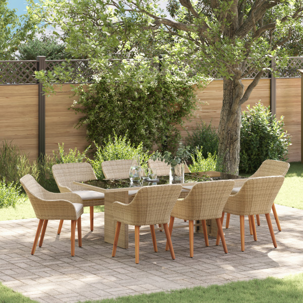 Conjunto de Comedor de Jardín de 9 Piezas Beige de Ratán Sintético D