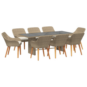 Conjunto de Comedor de Jardín de 9 Piezas Beige de Ratán Sintético H