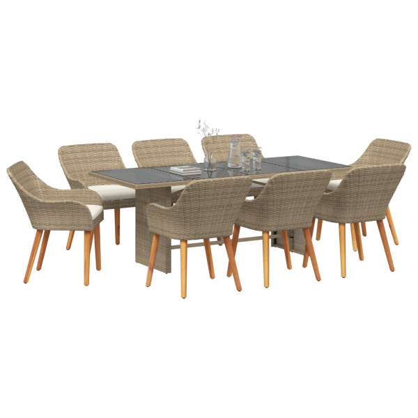 Conjunto de Comedor de Jardín de 9 Piezas Beige de Ratán Sintético M 3