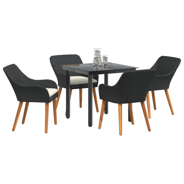 Conjunto de Comedor de Jardín de 5 Piezas en Ratán Negro M 3