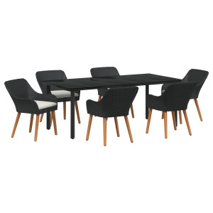 Conjunto de Comedor de Jardín de 7 Piezas Negro de Polirratán H