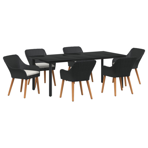 Conjunto de Comedor de Jardín de 7 Piezas Negro de Polirratán M 2