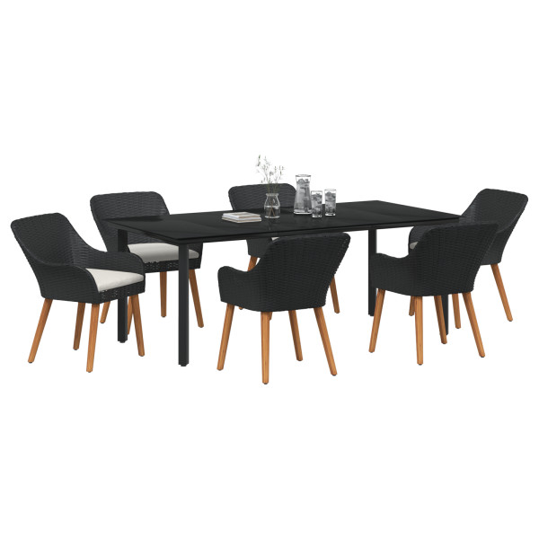 Conjunto de Comedor de Jardín de 7 Piezas Negro de Polirratán M 3