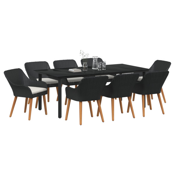 Juego de Comedor de Jardín de 9 Piezas Ratán Poliéster Negro M 3