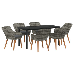 Conjunto de Jantar de Jardim com 7 Peças em Rattan Poly Cinza H