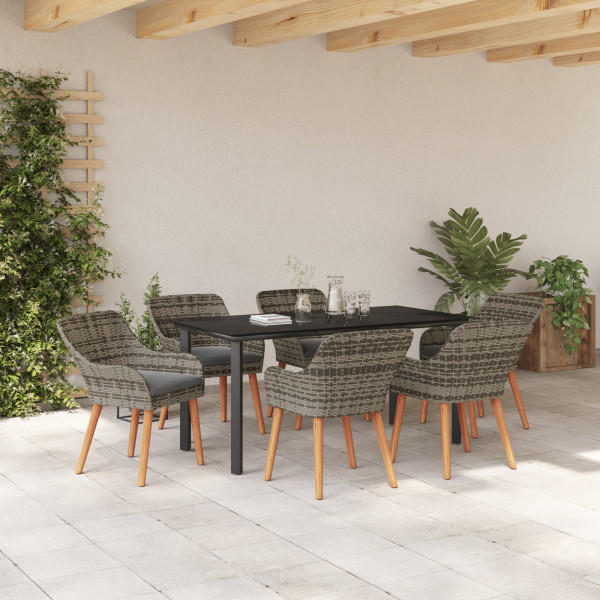 Conjunto de Jantar de Jardim com 7 Peças em Rattan Poly Cinza M 5