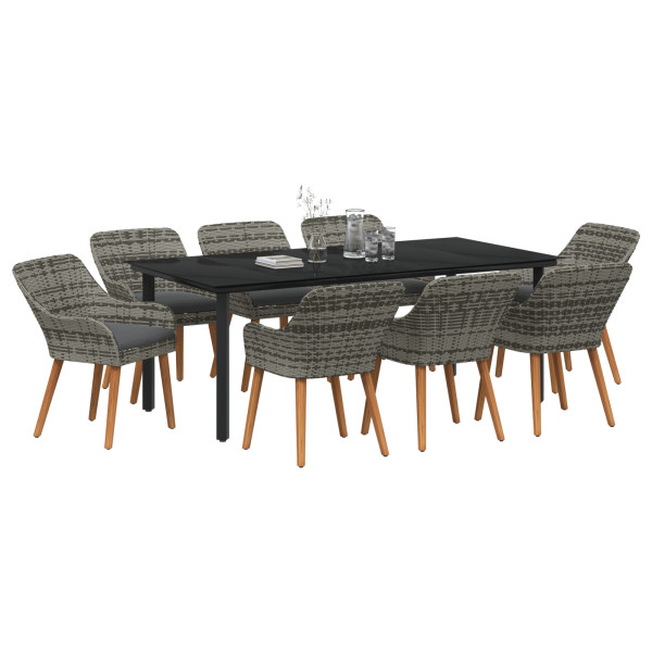 Conjunto de Jantar de Jardim 9 Peças Cinza Rattan Poliéster M 3
