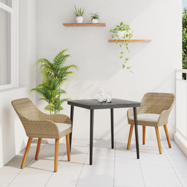 Conjunto de Comedor en Jardín de 3 Piezas Beige de Ratán Sintético D