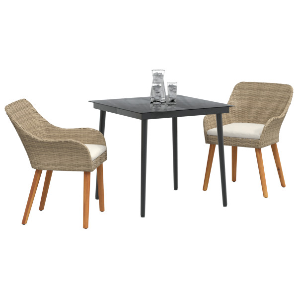 Conjunto de Comedor en Jardín de 3 Piezas Beige de Ratán Sintético M 3