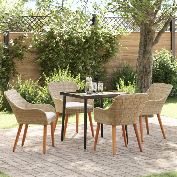 Conjunto de Comedor de Jardín de 5 Piezas Beige de Ratán Poliéster D