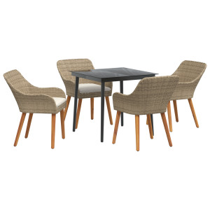 Conjunto de Jantar de Jardim de 5 Peças Beige em Rattan Poliéster H