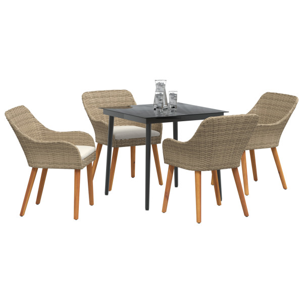 Conjunto de Jantar de Jardim de 5 Peças Beige em Rattan Poliéster M 3