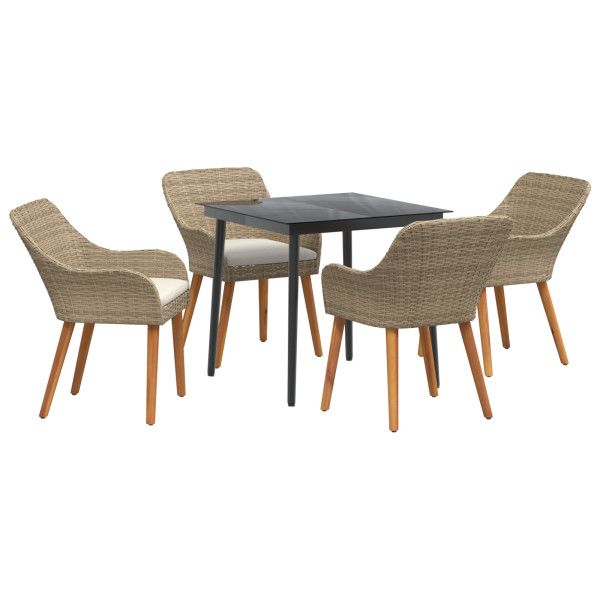 Conjunto de Jantar de Jardim de 5 Peças Beige em Rattan Poliéster M 4
